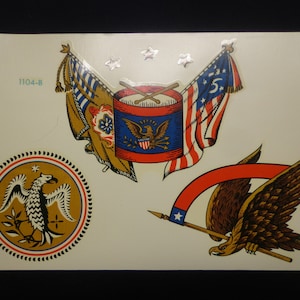 Vintage Meyercord Patriotic Decal: American Eagles, Drum & Flags