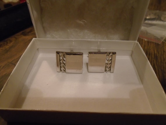 Swank Cufflinks, Silvertone, Rectangular, Pierced… - image 5