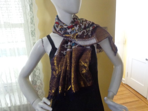 Iridescent Scarf, Navy Blue With Gold Metallic Thr