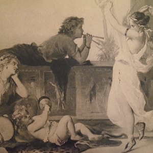 1888 Engraving, &quot;Pompeian Dance&quot;, Barrie, Philadelphia, Original Antique Engraving