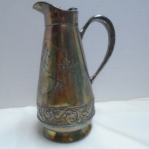 Antique Benedict Quadruple Plate Pitcher, Hinged Lid, Floral Decoration