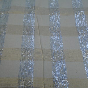 Beige Rectangular Cotton Tablecloth, Gold & Silver Lurex Threads, 68&quot; x 52&quot;, by Fashion Industries, India