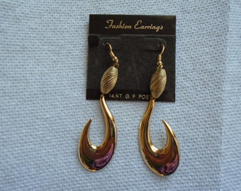 Pair of Pierced Gold Tone Earrings, 3" Total Length  FS