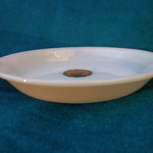 Fire King Copper Tint Pie Plate, 9&quot; NOS, With Original Label, Peach Lustre Ovenware
