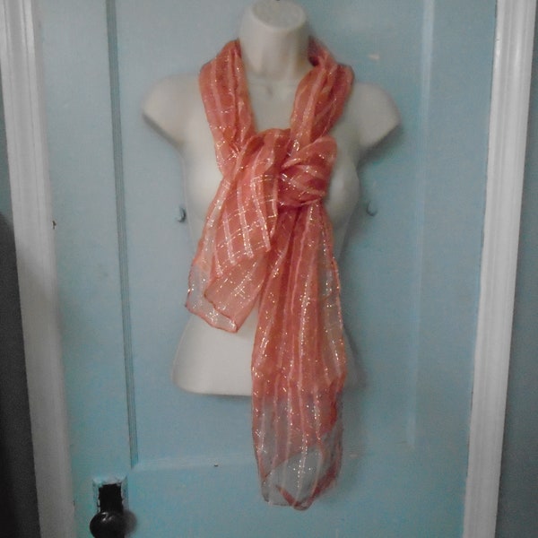 Peach Scarf With Silver Threads by Elegant Collections 66" x 14"   FS