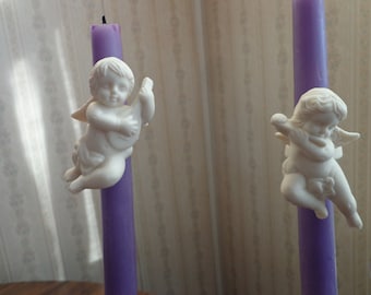 Velas trepadoras de ángel de bizcocho vintage: querubín con laúd y flauta