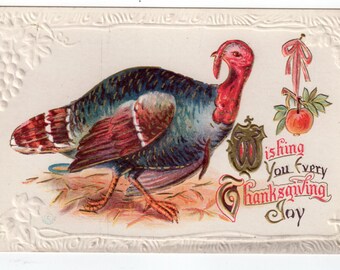 carte postale en relief vintage dinde de Thanksgiving, arts de la médaille d'or, pub de Midland. Cie FS
