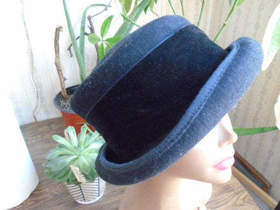Lily J by Eric Javits Vintage Hat, Black Wool, Bi… - image 5