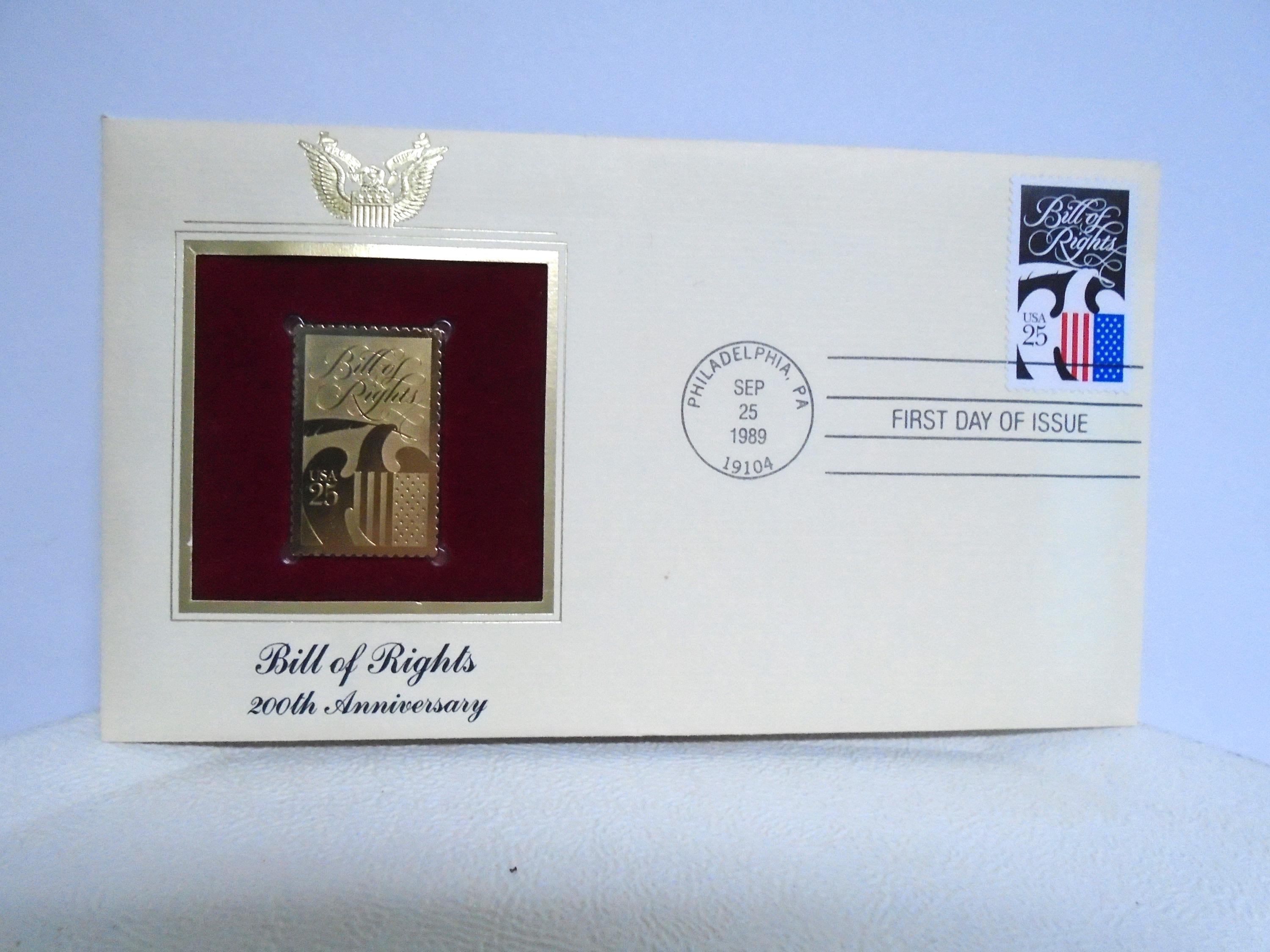 1989 22k Gold Replica Stamp First Day of Issue 200th Anniversary
