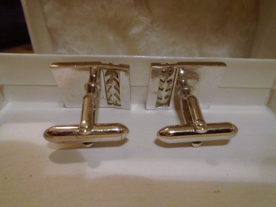 Swank Cufflinks, Silvertone, Rectangular, Pierced… - image 3