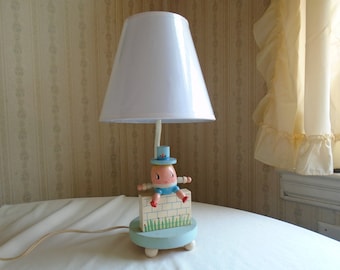 Wood Humpty Dumpty Nursery Lamp And Night Light, Vintage, All Original, Nursery Plastics Inc., With New Replacement Shade