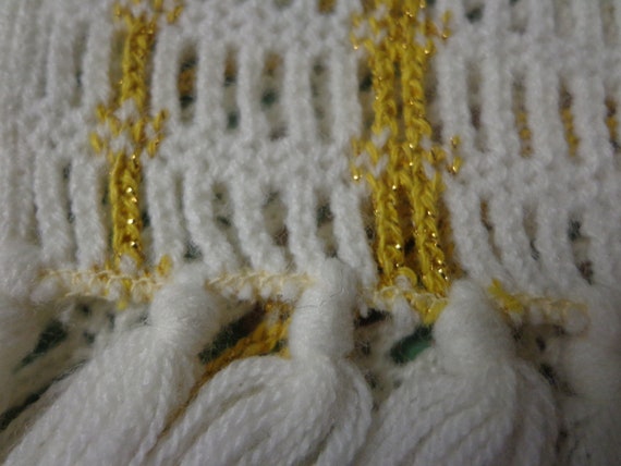 White and Metallic Gold Knit Wrap or Shawl With K… - image 7