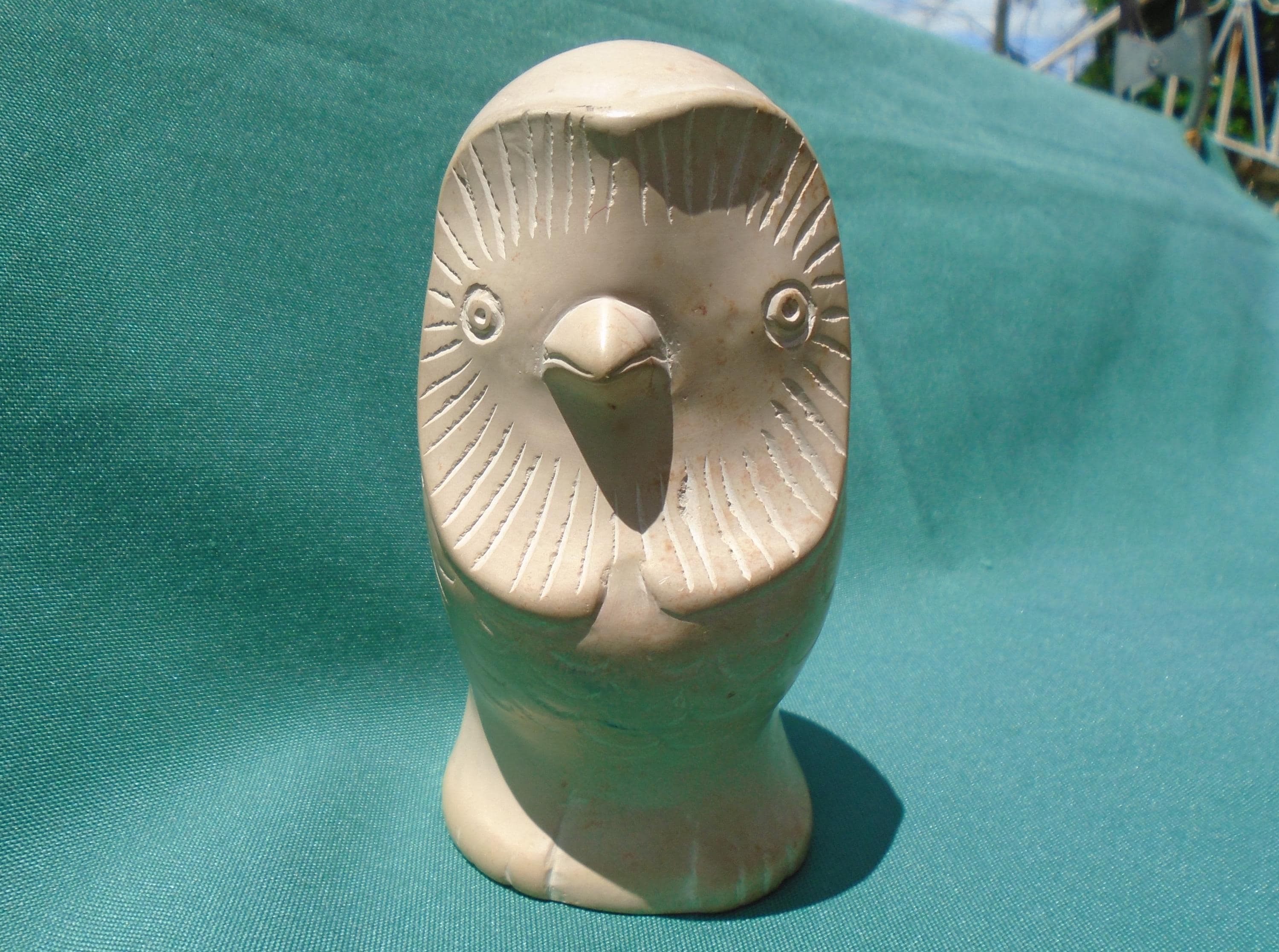 4-1/2" Carved Owl Figurine, Beige Stone or Marble, Vintage Sculpture