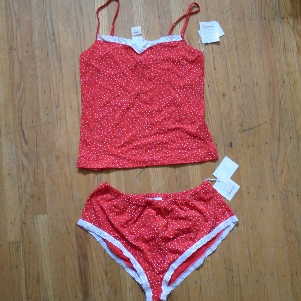 Carole Hochman Bordeaux Baby Doll Set, Size Medium, Red With White Polka Dots, New Old Stock With Tags