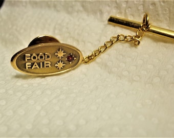 Vintage Food Fair 10K Gold Filled Tie Tack with Red Stone
