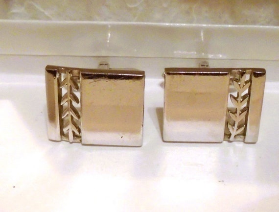 Swank Cufflinks, Silvertone, Rectangular, Pierced… - image 1