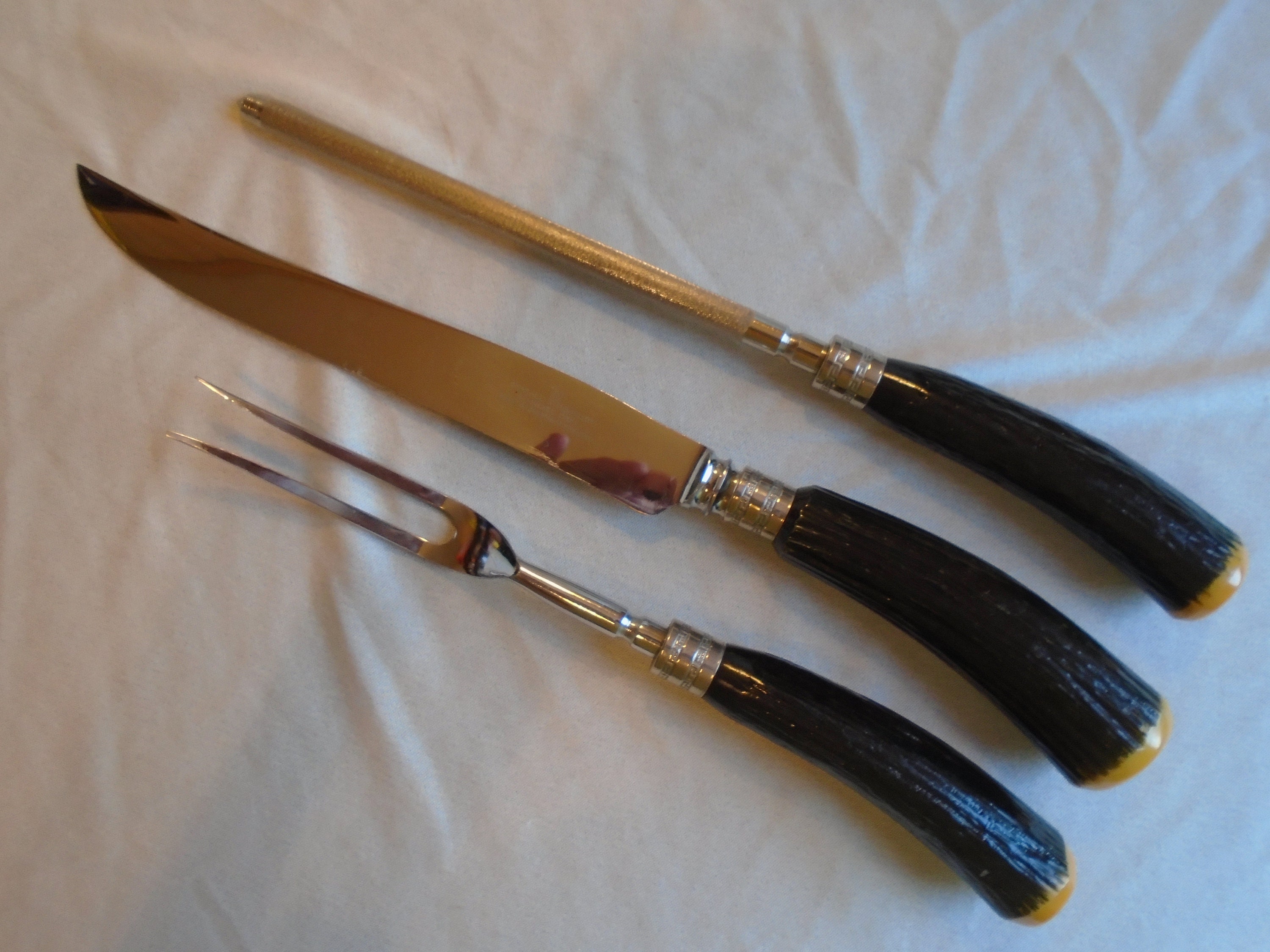 ㉛サミュエルピース☆カービングナイフ&フォーク☆スタッグホーン 3 Piece Carving Set by Westall Richardson, Sheffield, England