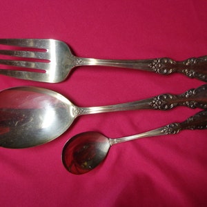 3 Pieces Rogers Silverplate, Salad Serving Spoon & Fork, Small Sauce Ladle  FS