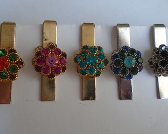 Tie Clips With Colored Rhinestones, Your Choice