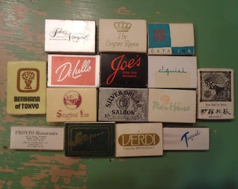 15 Vintage Match Boxes With Wood Stick Matches, Restaurants & Bars