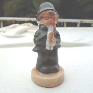 1940s Figurine of Boy in Top Hat Playing Horn, Japan