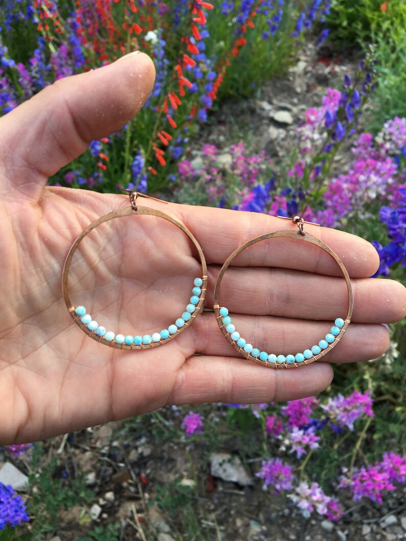 Stone Wrapped Hoops Larimar