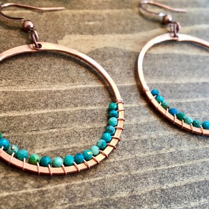 Stone Wrapped Hoops Turquoise