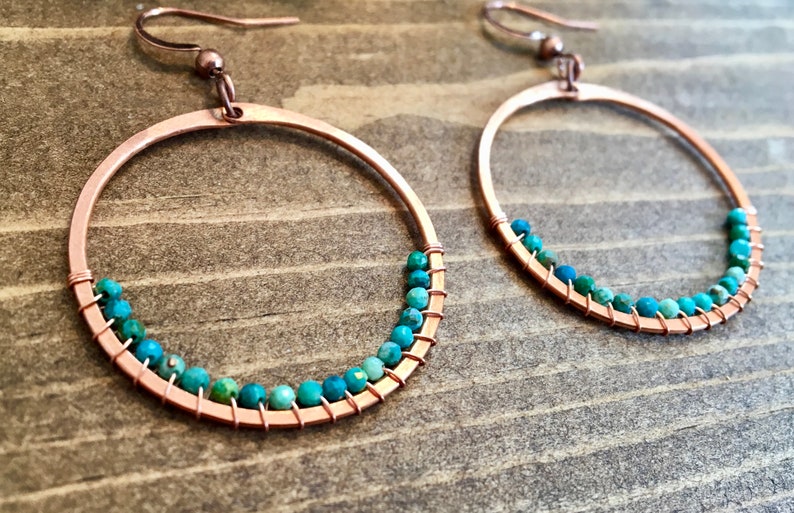 Stone Wrapped Hoops Turquoise