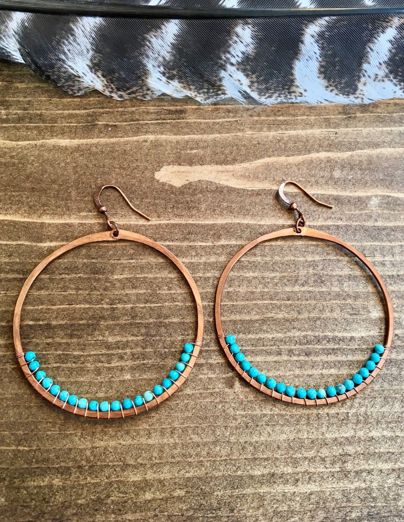 Stone Wrapped Hoops Blue Turquoise