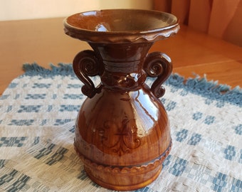 Vintage Ceramic Vase, Glazed Clay Vase, Hand painted Clay Vase, Handmade Glazed Pottery, Vintage Ceramic, Handmade Ceramic Decor