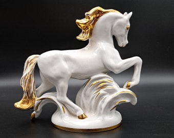 Porcelain Horse figurine/ Horse-fire porcelain sculpture/ Lomonosov Factory porcelain/ white Horse golden mane/Statuete porcelain horse gift