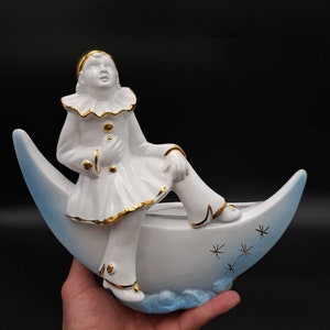 Porzellan Serviettenhalter, Harlekin Stattuete Porzellan weiß vergoldet, Küche Serviettenhalter Figur, Serviettenhalter aus Porzellan