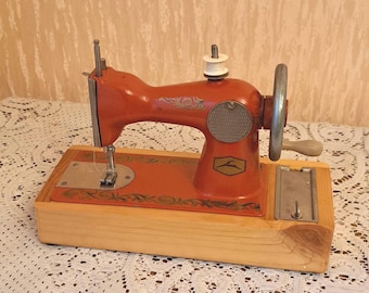 Vintage USSR Toy Sewing Machine: Red Miniature Children's Decor, gift idea for children, educational toys