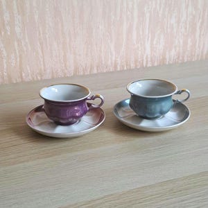 Porcelain espresso set of 2 coffee Cups with Saucers Vintage, Porcelain Coffee cups set, Porcelain Coffee Cup with Saucer amazing colors