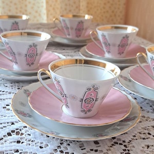 Porcelain espresso set, coffee Cup set with Saucers and dessert plates, 6 Porcelain Coffee cups set, Porcelain Coffee Cup RPR, pink gold