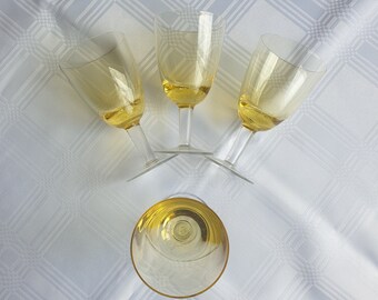 Set of 4 Yellow Shot Glasses, Cognac/ Brandy/ Liqueur glasses, Old-Fashioned Glassware, Yellow bottom, Yellow Shade Shots