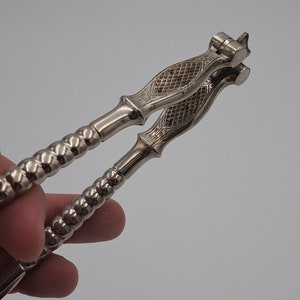 Vintage Silver Tone Metal Small Nut Cracker, kitchen tool, kitchen gadget, nut sheller, crackers, peelers, solid metal. In Good Condition