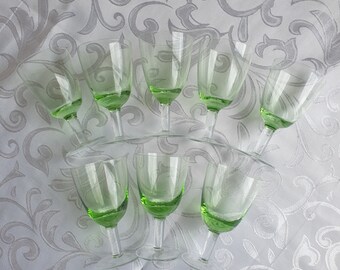 Set of 8 Green Shot Glasses, Cognac/ Brandy/ Liqueur glasses, Old-Fashioned Glassware, Green bottom, Green Shade Glasses,collectible glasses