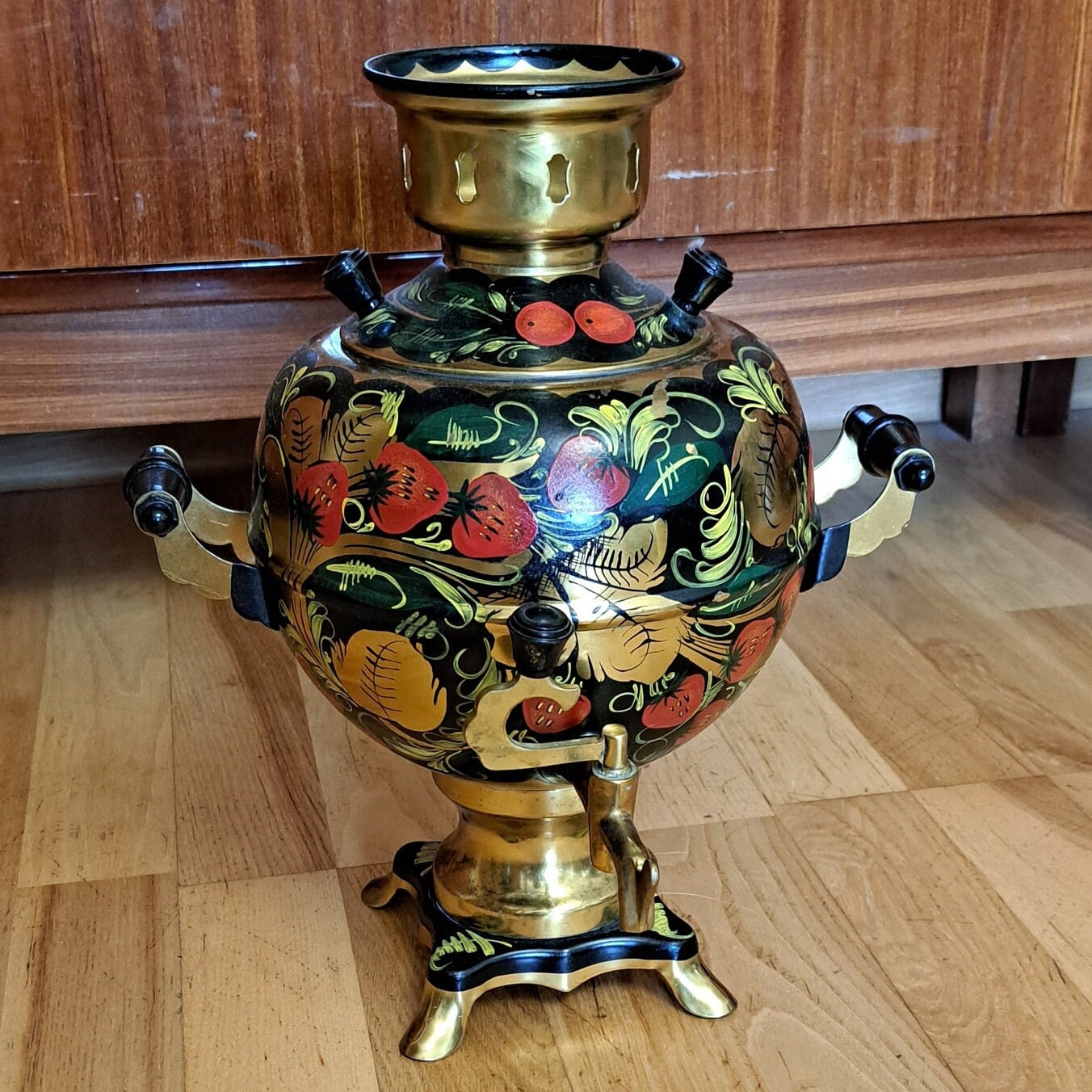 Antique Imperial Russian Tula charcoal Brass Samovar hand painted 