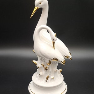 Birds sculpture porcelain/ceramic, Stattuete white-gold, home decoration bird stattuete, ornamental bird sculpture hand-painted, two birds