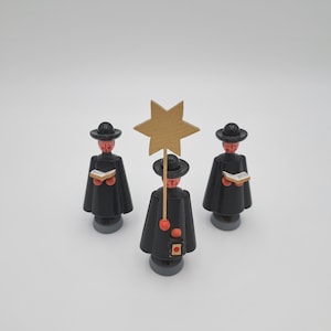 Set of 3 priest Singers Vintage Handmade Kurrende 80s, wooden figurines,priests figurines, masons figurines set, wand star Church ceremony