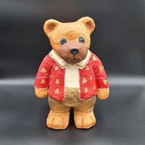 Statuetta di orso in cartapesta, scultura di orso vintage, grande orso fatto a mano, cartapesta dipinta a mano, decorazione di sculture dipinte, da collezione