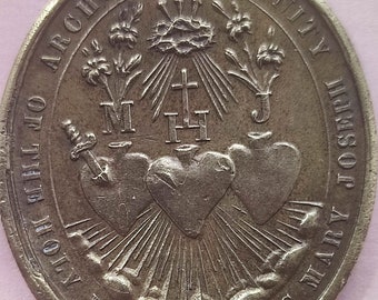 Medalla religiosa de bronce de arte raro francés del siglo XIX.