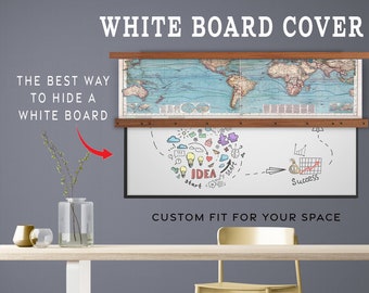 Whiteboard Cover. Pull Down Maps.  Hide a White Board.  Custom Made