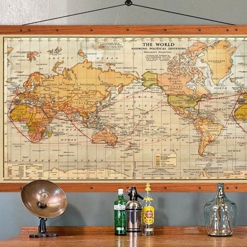Diy Vintage Pull Down Map Pull Down Wall Map World Map white Old World Map - Etsy