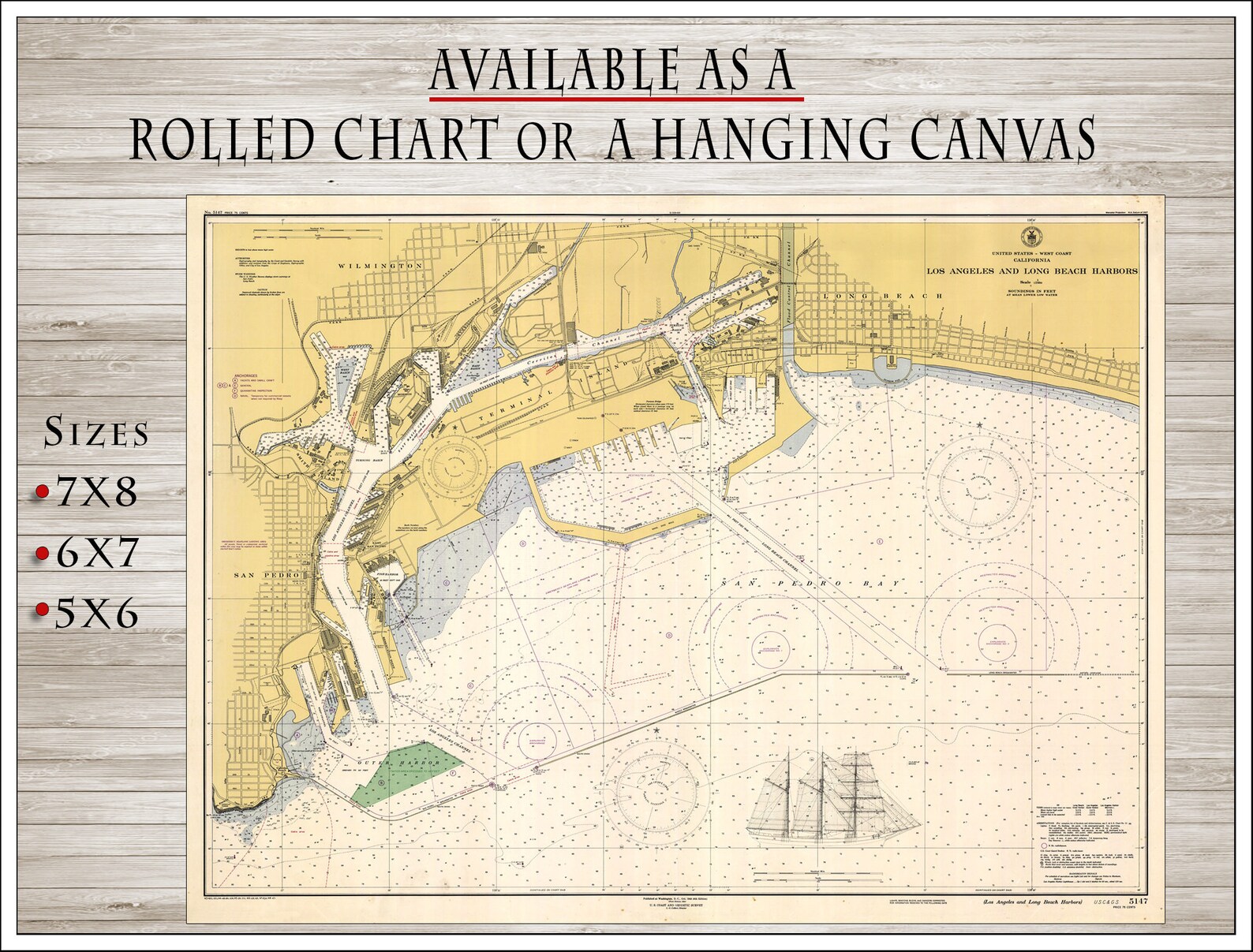 Los Angeles Nautical Chart Long Beach Large Nautical Chart Etsy