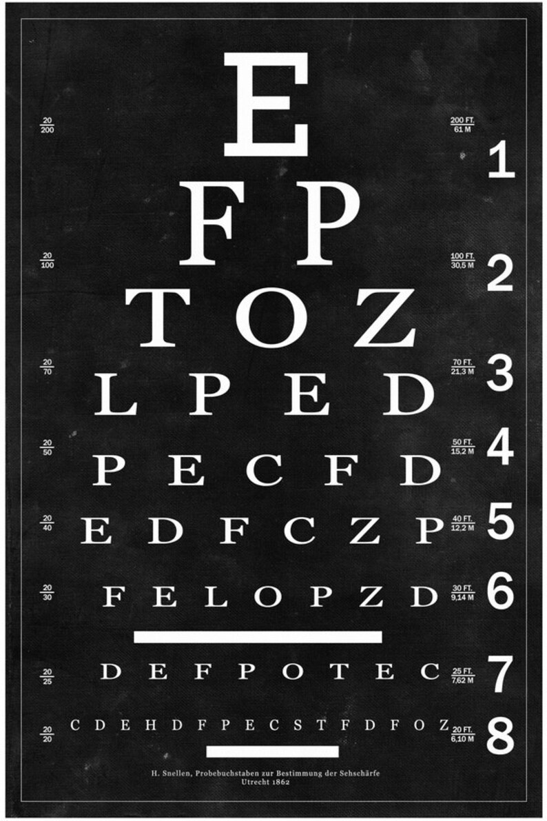 vintage eye chart snellen eye chart 24x36 school chart