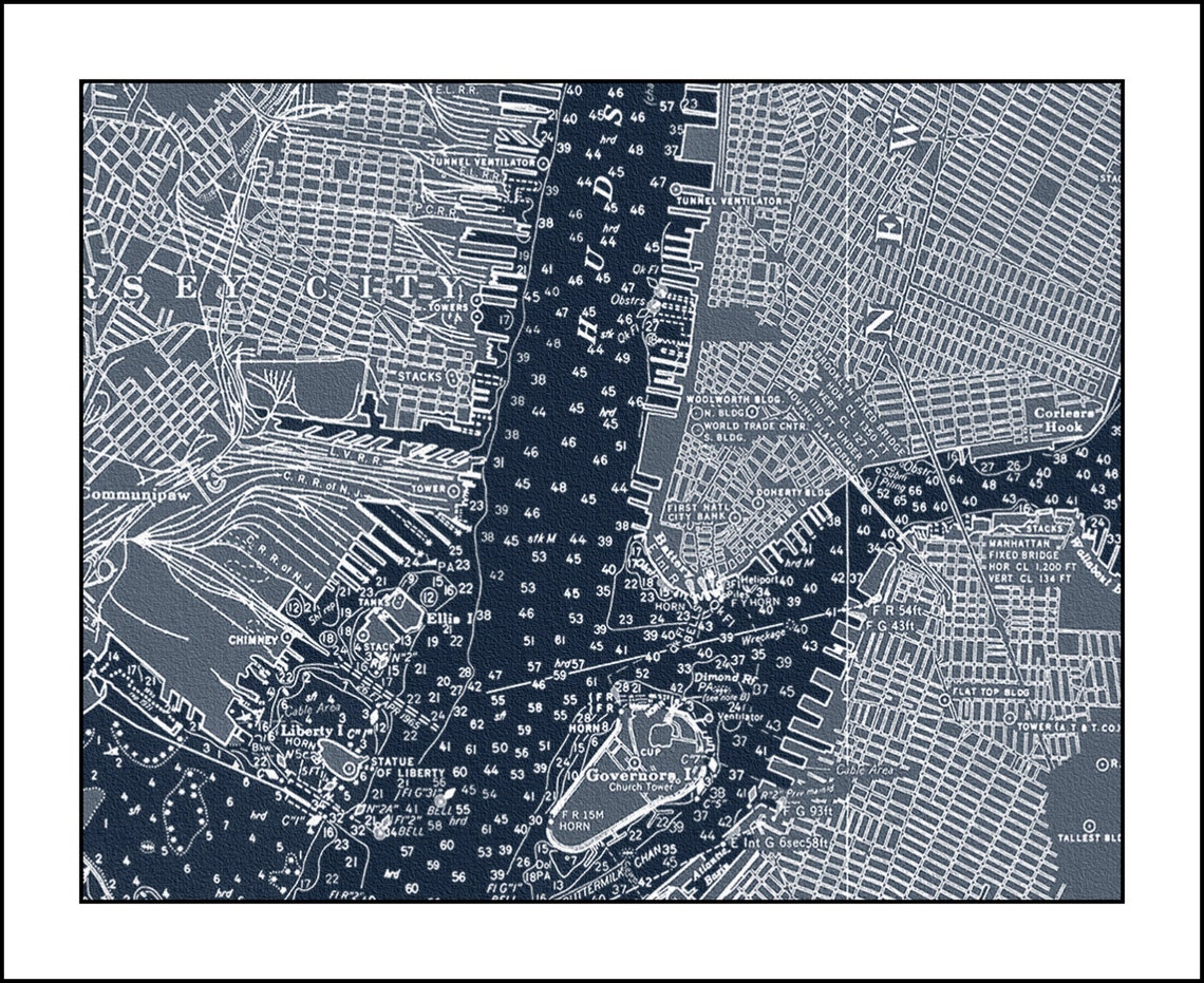 New York Nautical Chart Nautical ChartBlue Print Map New Etsy