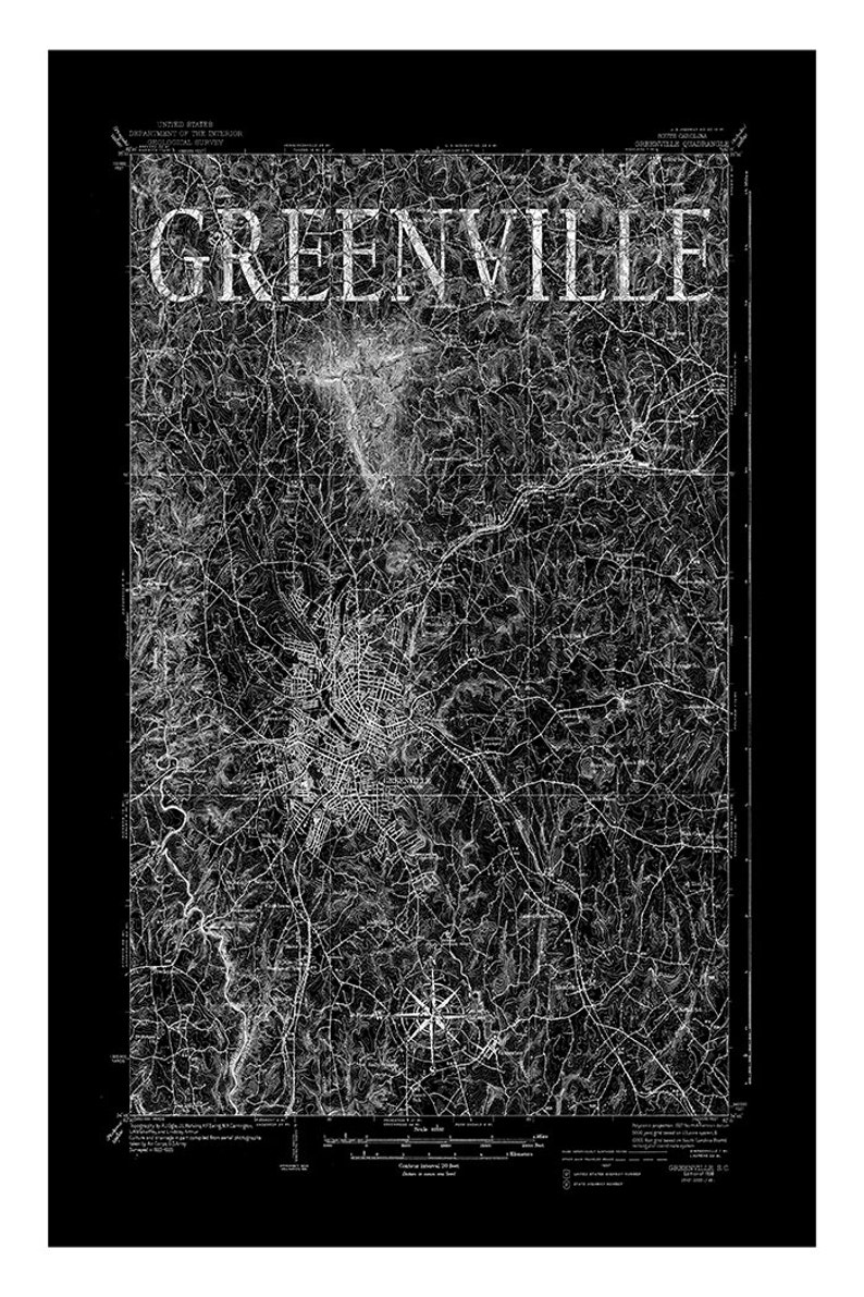 Greenville Map. Vintage Map of Greenville SC. City Maps on | Etsy