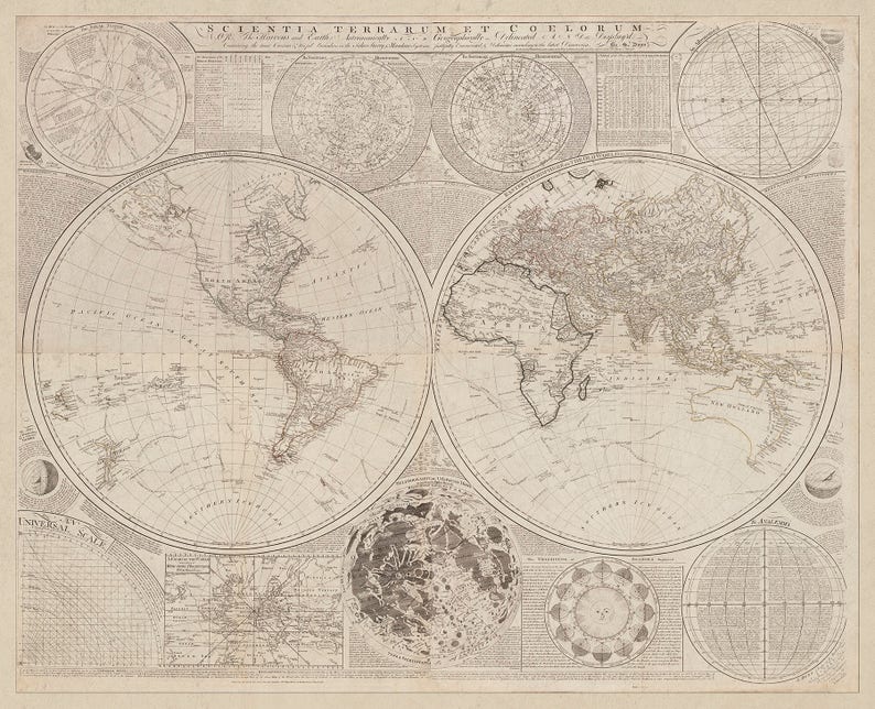 Vintage World Map. World Map on Canvas 1772. 56w X Etsy